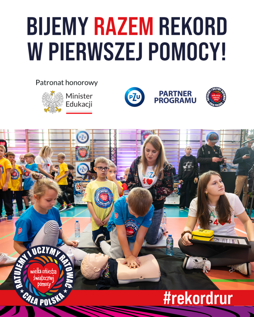 Plakat informacyjny o biciu Rekordu w Pierwszej pomocy