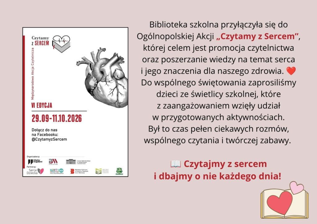 Plakat promujący akcję "Czytamy z sercem"